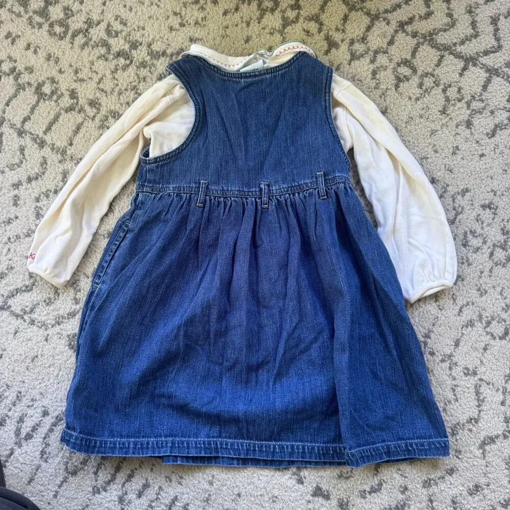 Vtg y2k OshKosh B'Gosh Denim Jumper Dress + Embroidered Floral Collar Shirt 4T